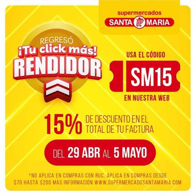 Ofertas de Supermercados en Pascuales | 15% de Desuento  de Santa Maria | 2/5/2024 - 5/5/2024