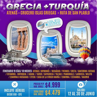 Catálogo Viajes y Destinos en Guayaquil | Grecia +Turquía | 12/6/2024 - 30/6/2024